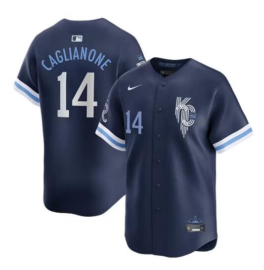 Men's Kansas City Royals #14 Jac Caglianone Navy City Connect Limited Stitched Baseball Jersey Men's Kansas City Royals #14 Jac Caglianone Navy City Connect Limited Stitched Baseball Jersey